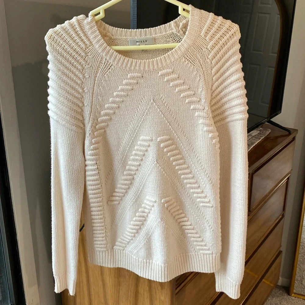 Milly Cream 3D-Stitch Beaded Sweater Small